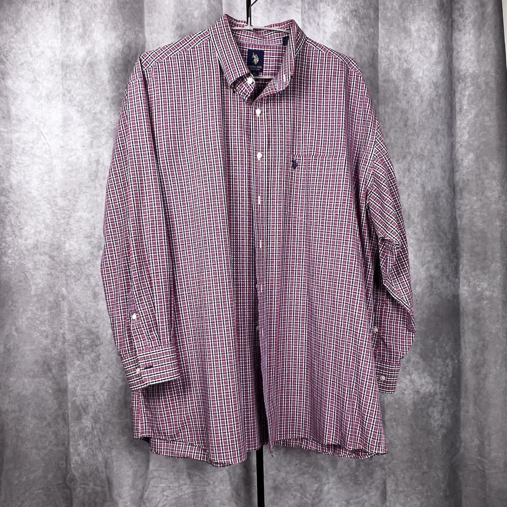 US POLO ASSN Men Size XL 17-17.5 Red Plaid Button Down Long Sleeve Shirt